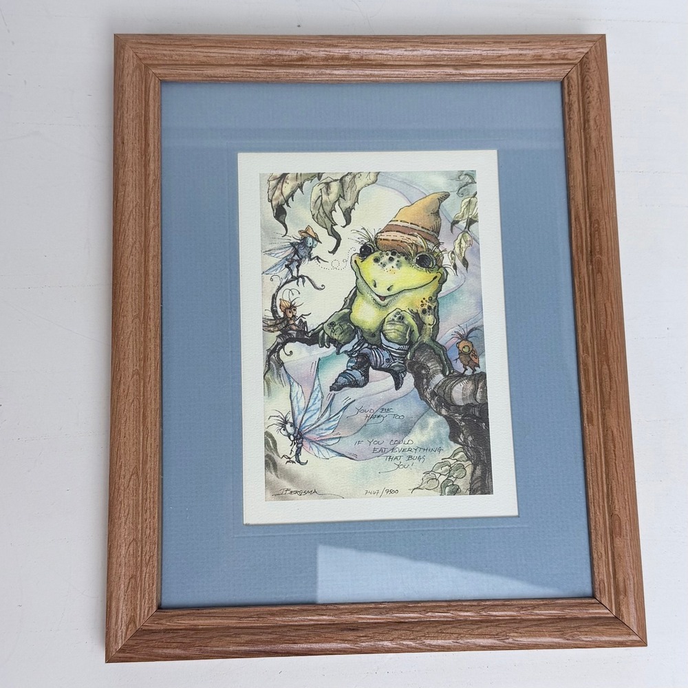 Vintage Bergsma Frog Print, Signed #7467/7500, Framed Whimsical Fantasy Art